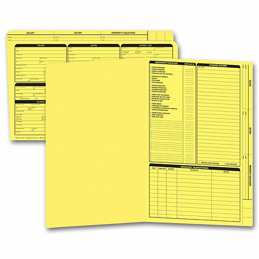 Real Estate Folder, Right Panel List, Legal Size, Yellow