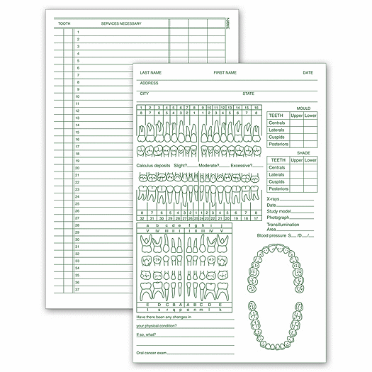 Dental Exam Records, Two-Sided, 5  x 8