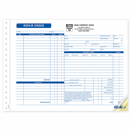 Repair Orders, Garage, Carbonless, Side-Stub, Large Format