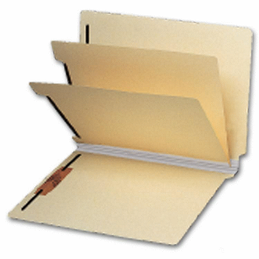 End Tab Double Divider Manila Folder, 18 pt, Multi-Fastener