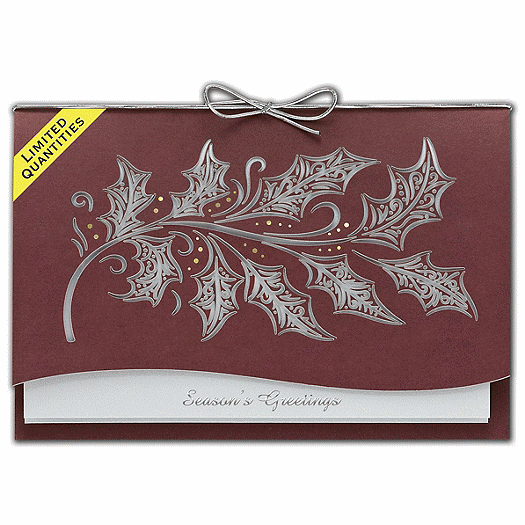Etched Holly Laser Cut Holiday Cards