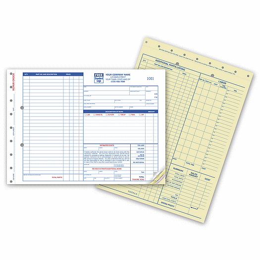 Garage Repair Orders - Large with Side-Stub and Carbons