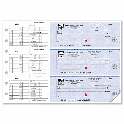 Deluxe High Security 3-On-A-Page Hourly Payroll Checks