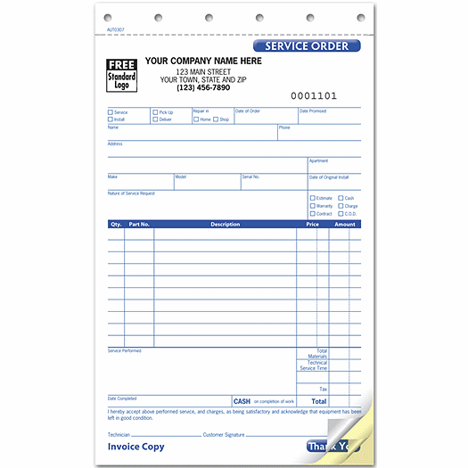 Service Order, Carbonless, Small Format