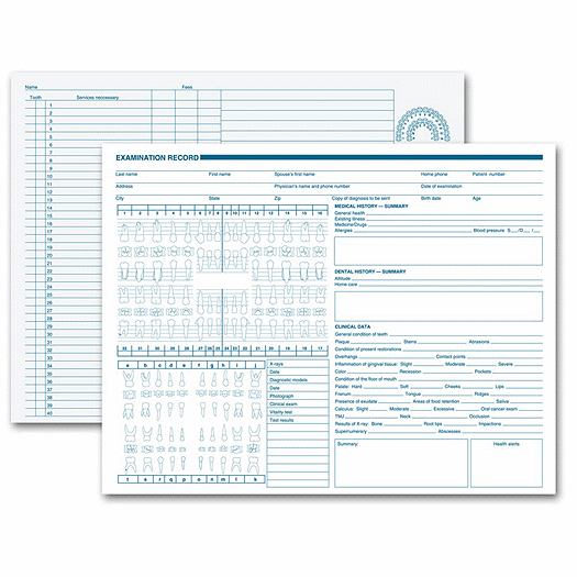Dental Exam Record, Anatomic Diagrams, Horizontal Format