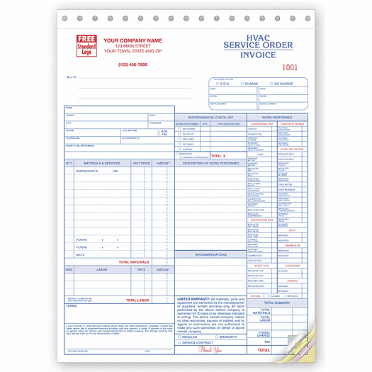 Service Orders, HVAC, w/Checklist, Large Format