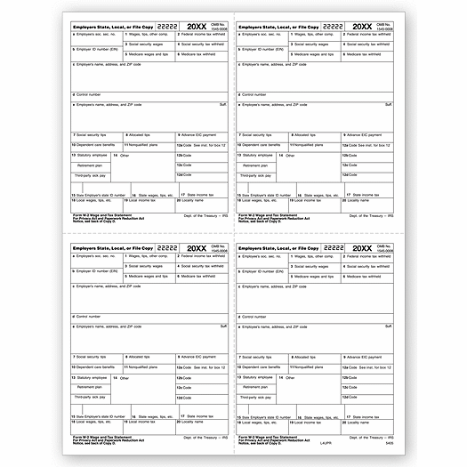 2020 4-Up Laser W-2, Employer Copy, Bulk