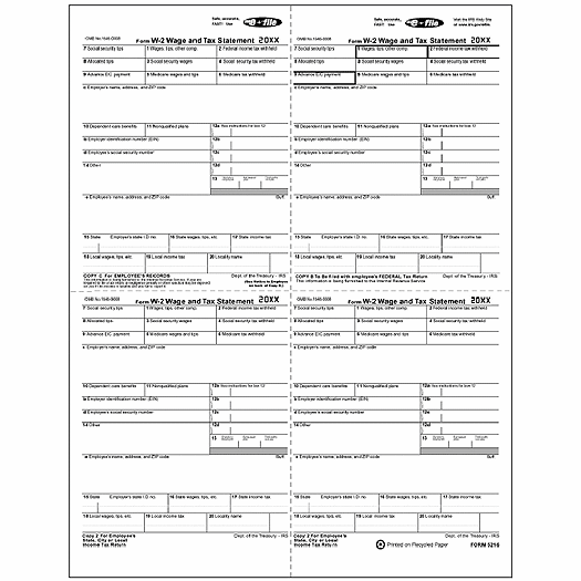 2020 4-Up Laser W-2 , Employee Copy, W-Style, Bulk
