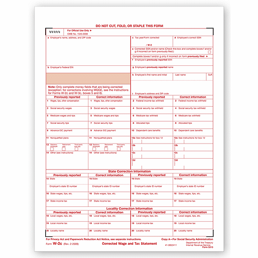 2020 Laser W-2C Corrected Wage & Tax Statement, SSA Copy A