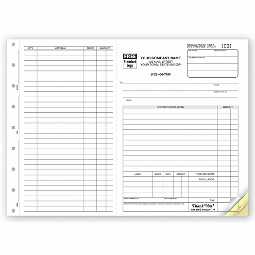 Work Orders, Side-Stub, Carbonless, Large Format