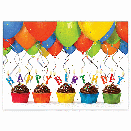Balloons & Cupcakes Happy Birthday Cards