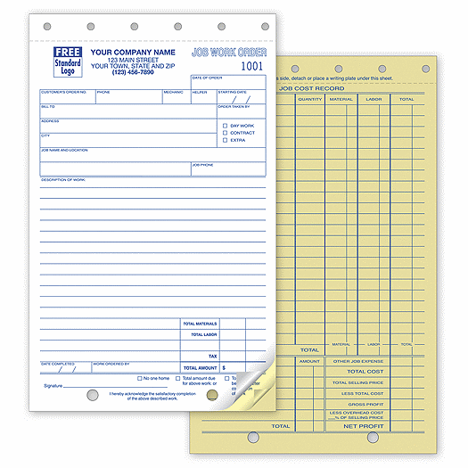 Work Orders, Job, Carbonless, Small Format