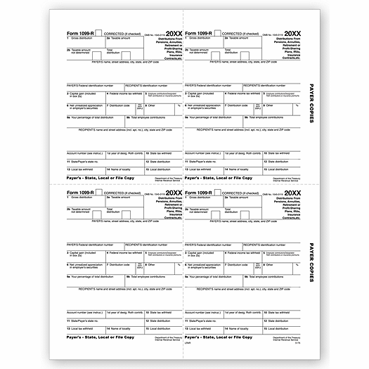 2020 4-Up Laser 1099-R, Payer, State, Local or File Copy