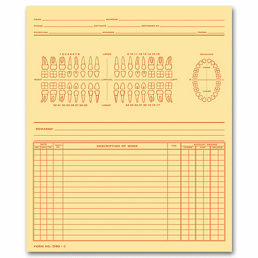 Dental Exam Record, Numbered Teeth System C, Folder Style