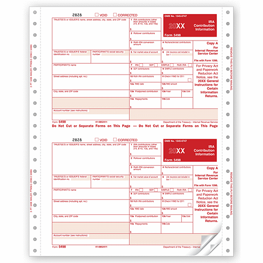 2020 Continuous 5498, Self-Mailer, 2-part, Carbon, Dated