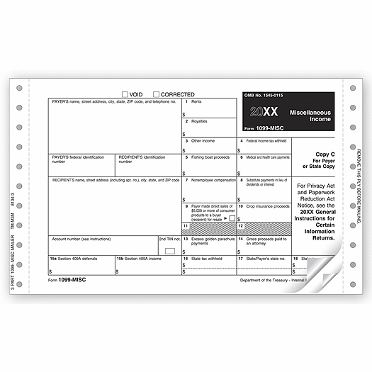 2020 Continuous 1099-MISC Income Self-Mailer, 3-part, Carbon