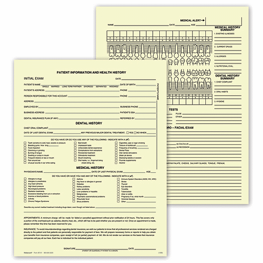 Dental Exam Record, Single Sheet