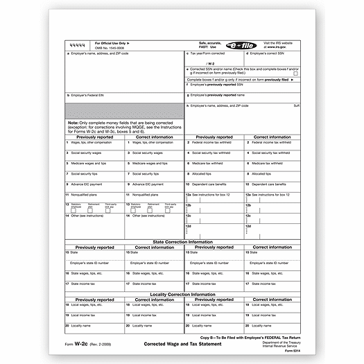 2020 Laser W-2C Corrected Wage, Employee Copy B