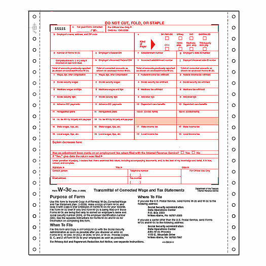 2020 Cont W-3C, 2-part, Carbonless, Dateless