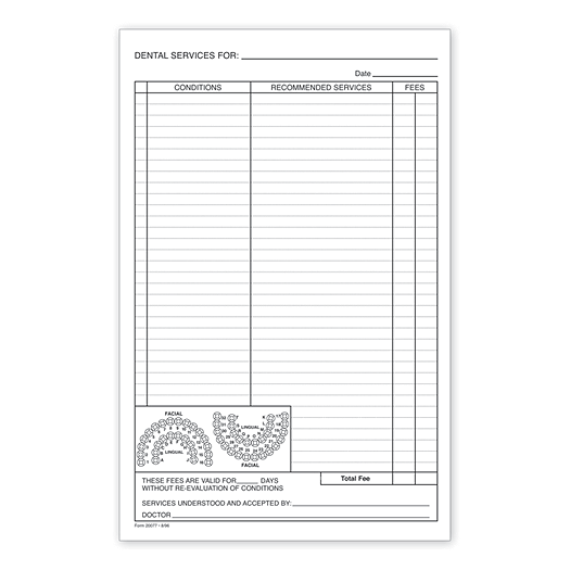 Dental Patient Treatment Form, 5.5  x 8.5