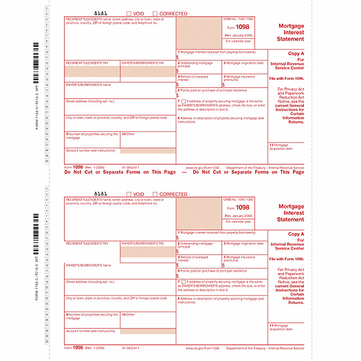 2020 Continuous 1098 Mortgage Interest, Carbonless, Dated