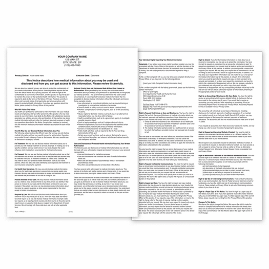 Notice of Privacy Practices HIPAA Form, Padded, Personalized