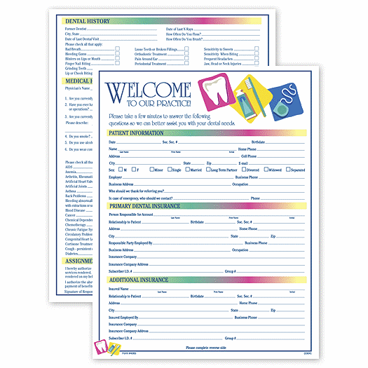 Two-Sided Registration & History Form, Dental Icon Design