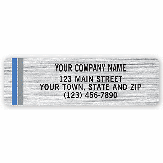 Advertising Labels, Chrome Poly with Blue/Gray Stripes