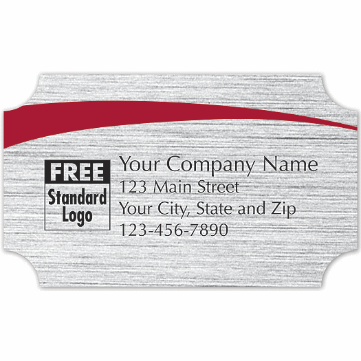 Rectangular Label on Brushed Silver Poly w/Red Arc  2.5x1.5