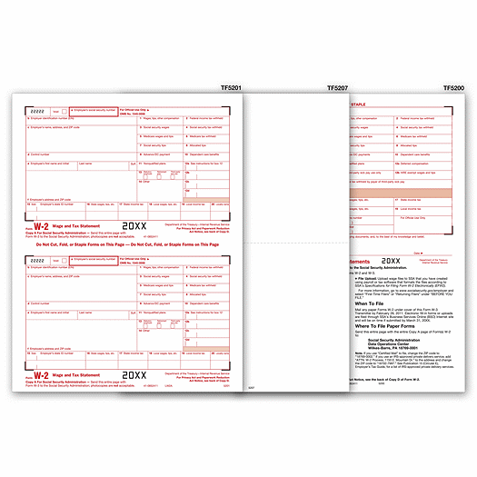 2020 2-Up Blank Laser W-2 Set, 6-part