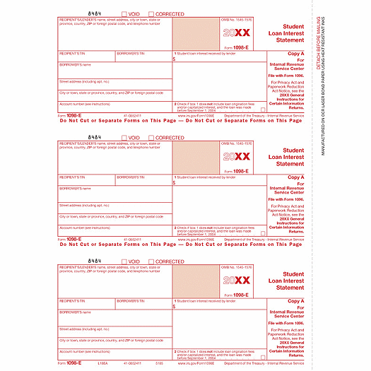2020 Laser 1098-E, Federal Copy A