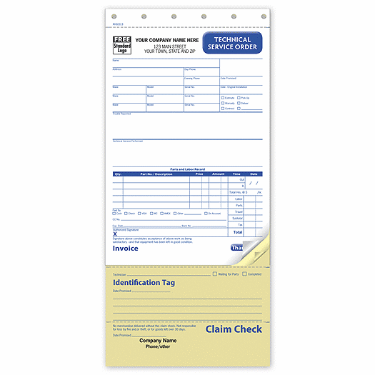 Technical Service Order, Carbonless