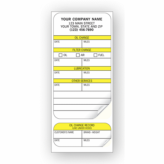 Automotive Service Record Labels, Padded