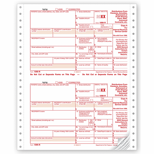 2020 Continuous 1099-R, Carbonless, Dated