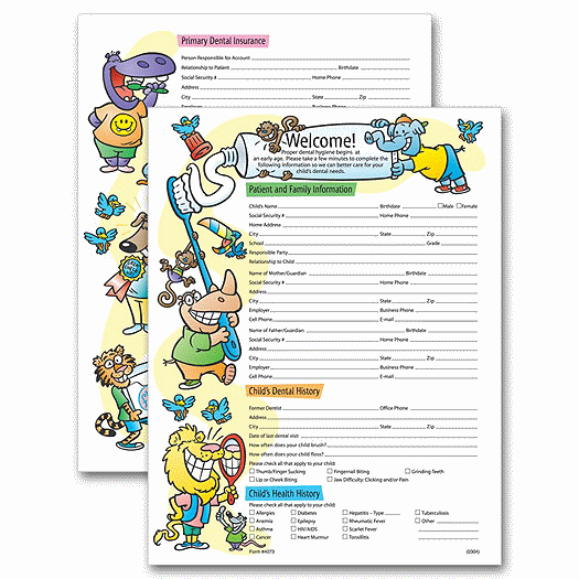 Two-Sided Registration & History Form Pediatric Dental