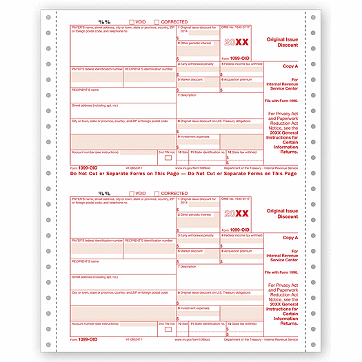 2020 Continuous 1099-OID, 4-part, Carbonless
