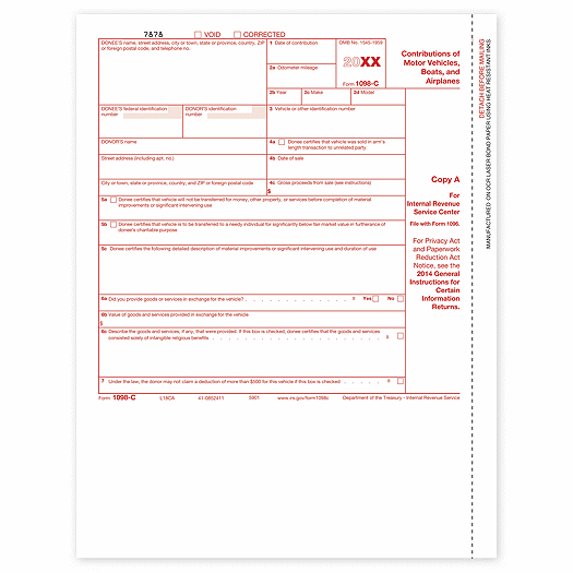 2020 Laser 1098-C Copy A for Charitable Vehicle Instructions