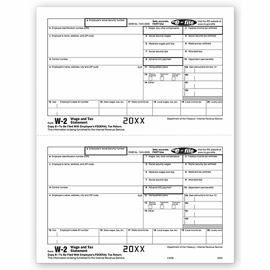 2020 Laser W-2, Employee Copy B, Bulk