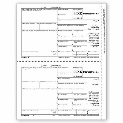 2020 Laser 1099-INT Income, State Copy C, Bulk
