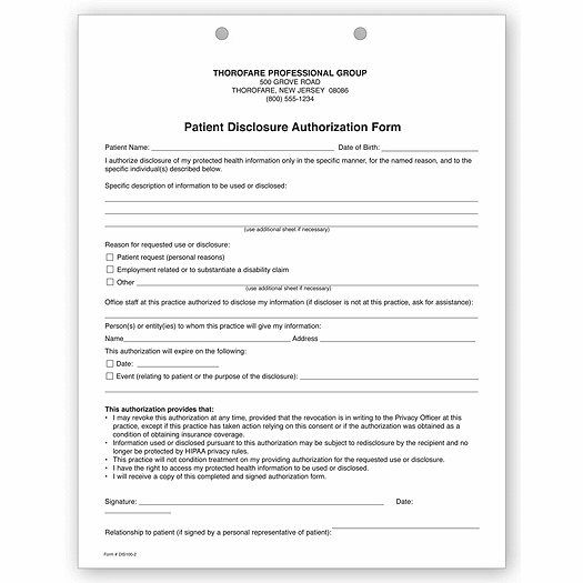 Two-Part Patient Disclosure Authorization HIPAA Form