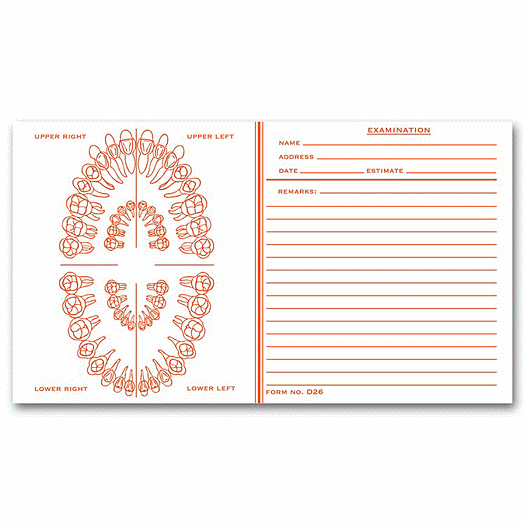 Dental Exam Record Slips, Unnumbered Teeth, 4 1/2  x 8