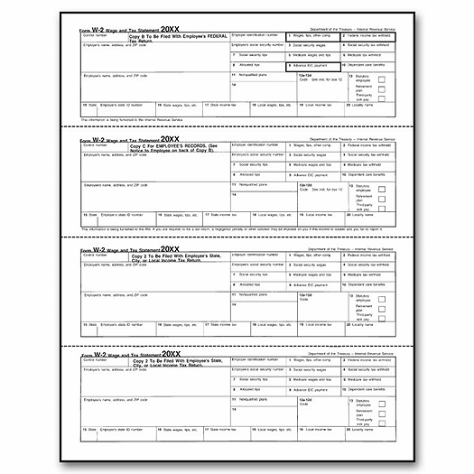 2020 4-Up Laser W-2, Employee Copy, N-Style, Horizontal Bulk