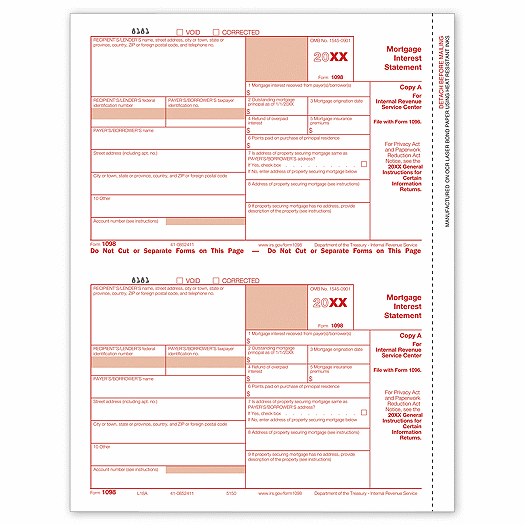 2020 Laser 1098 Mortgage Interest, Federal Copy A, Bulk