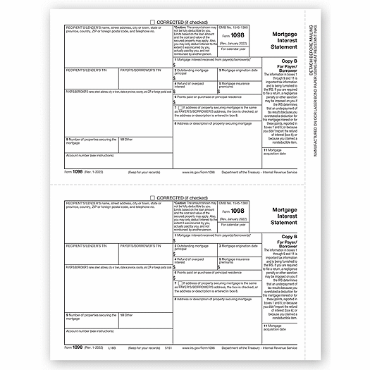 2020 Laser 1098 Mortgage Interest, Payer/Borrower Copy B
