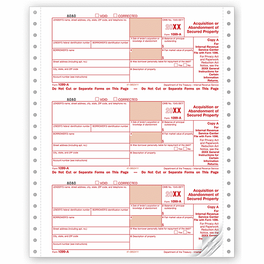 2020 Continuous 1099-A, 4-part, Carbonless