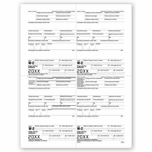 2020 4-Up Laser W-2, Employee Copy, M-Style