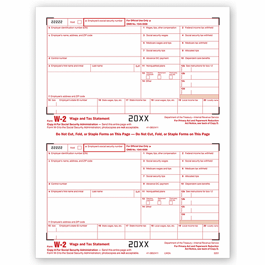 2020 Laser W-2, Federal Copy A