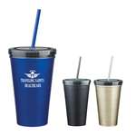16 oz. Stainless Steel Double Wall Tumbler with Straw
